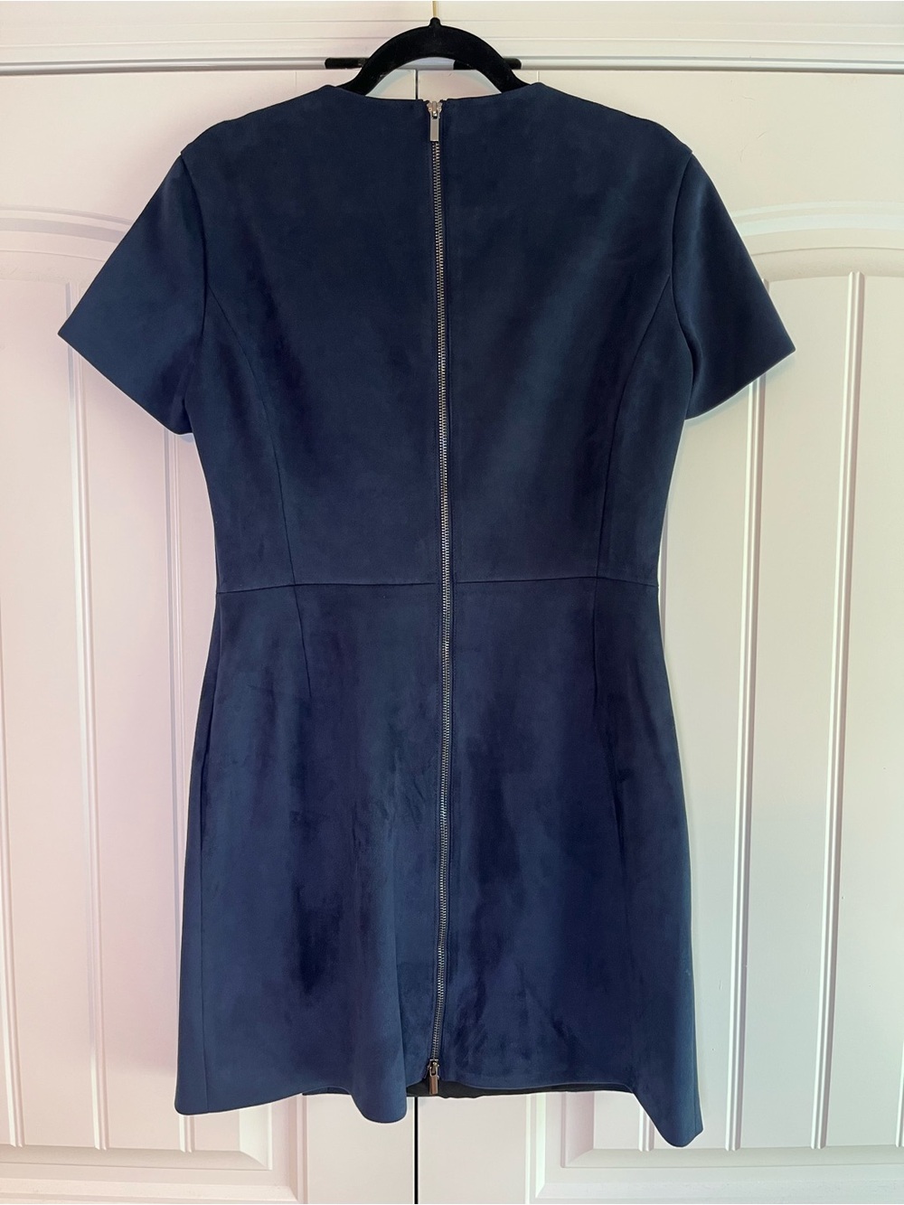 French Connection Patty Faux Suede Mini Dress Size 8 Navy Blue Cocktail Office - Picture 10 of 10